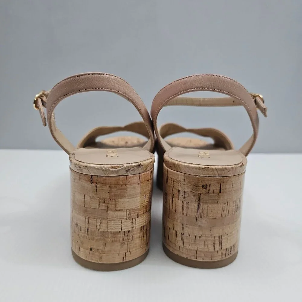 Stuart Weitzman Carmen Midi Wedge Sandal Womens 9.5 Beige Tan Platform Cork